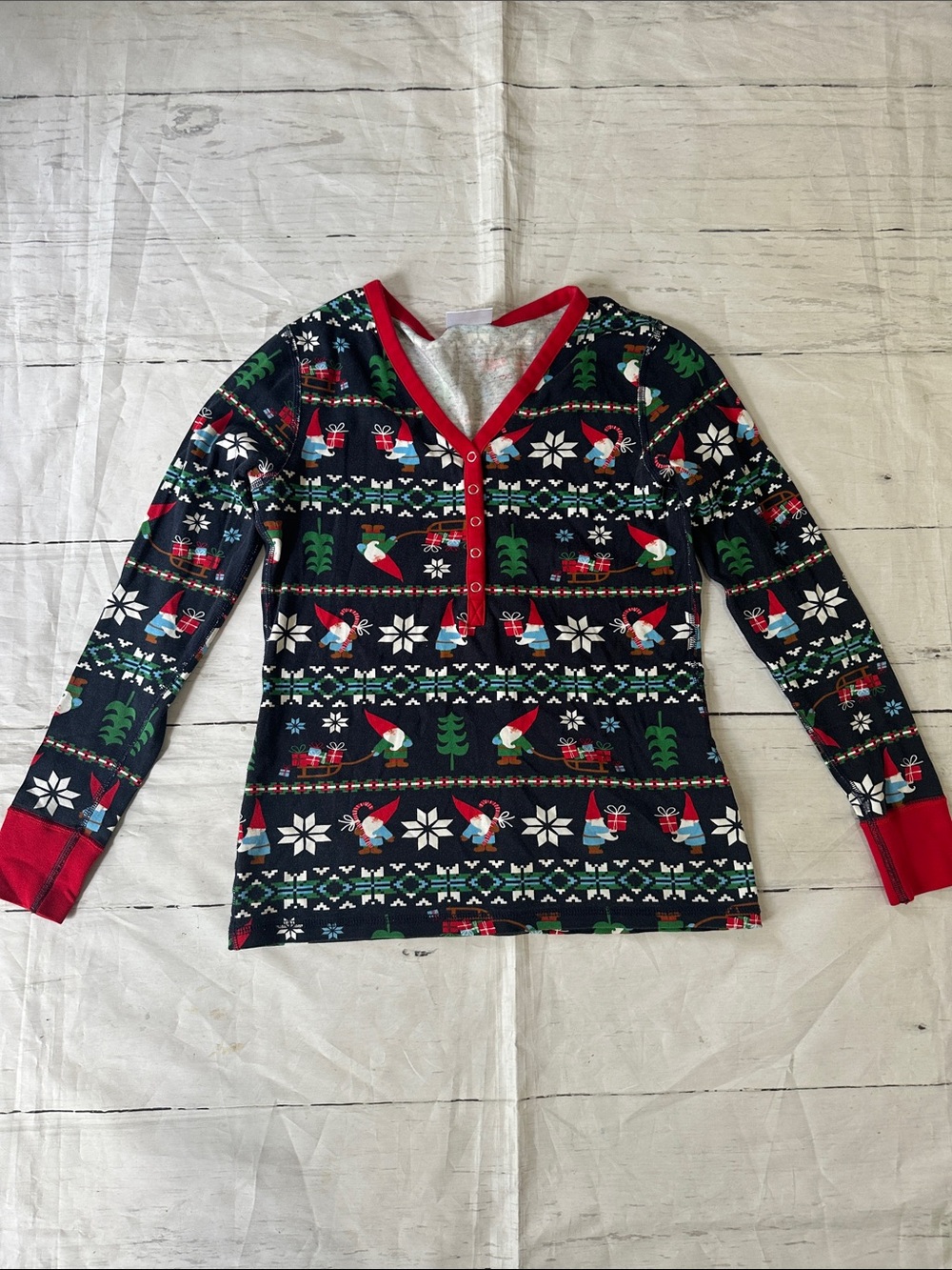 Hanna Andersson Women's Navy Gnome fair isle organic cotton pajama top small